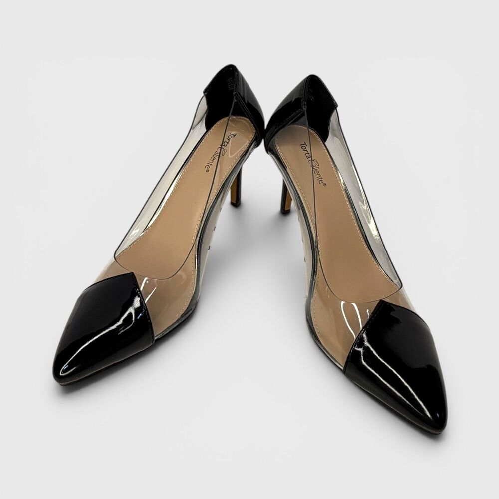 Torta Caliente Clear and Black Patent Pointed Toe Pumps Size 8.5